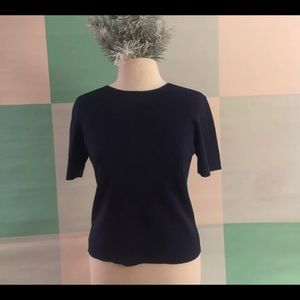 NWOT OSCAR DE LA RENTA Sweater navy Blue Medium short sleeve designer pullover